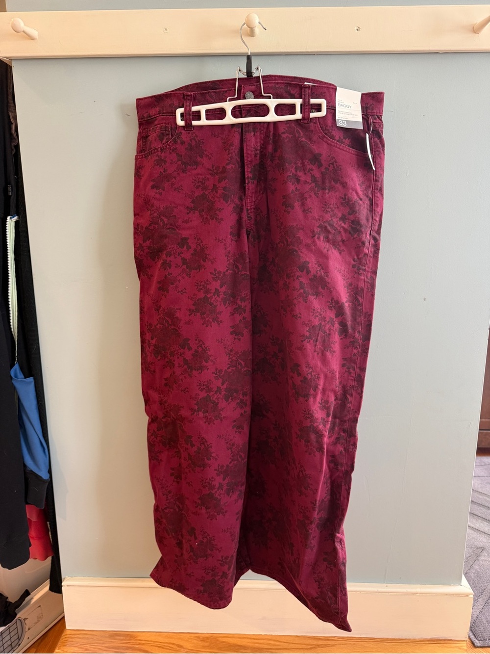 GAP Burgundy Floral Wide-Leg Jeans